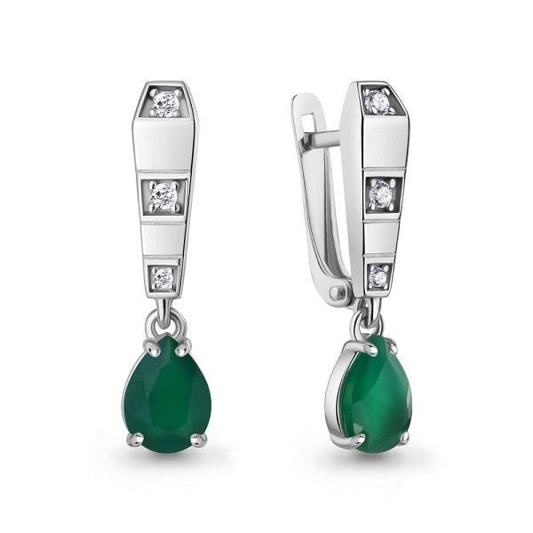 Серьги Аквамарин - Серебро 925, Агат, Фианит (арт. 45003409А.5)