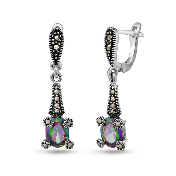 Серьги Эвора - Серебро 925, Кварц, Марказит (арт. 656485)