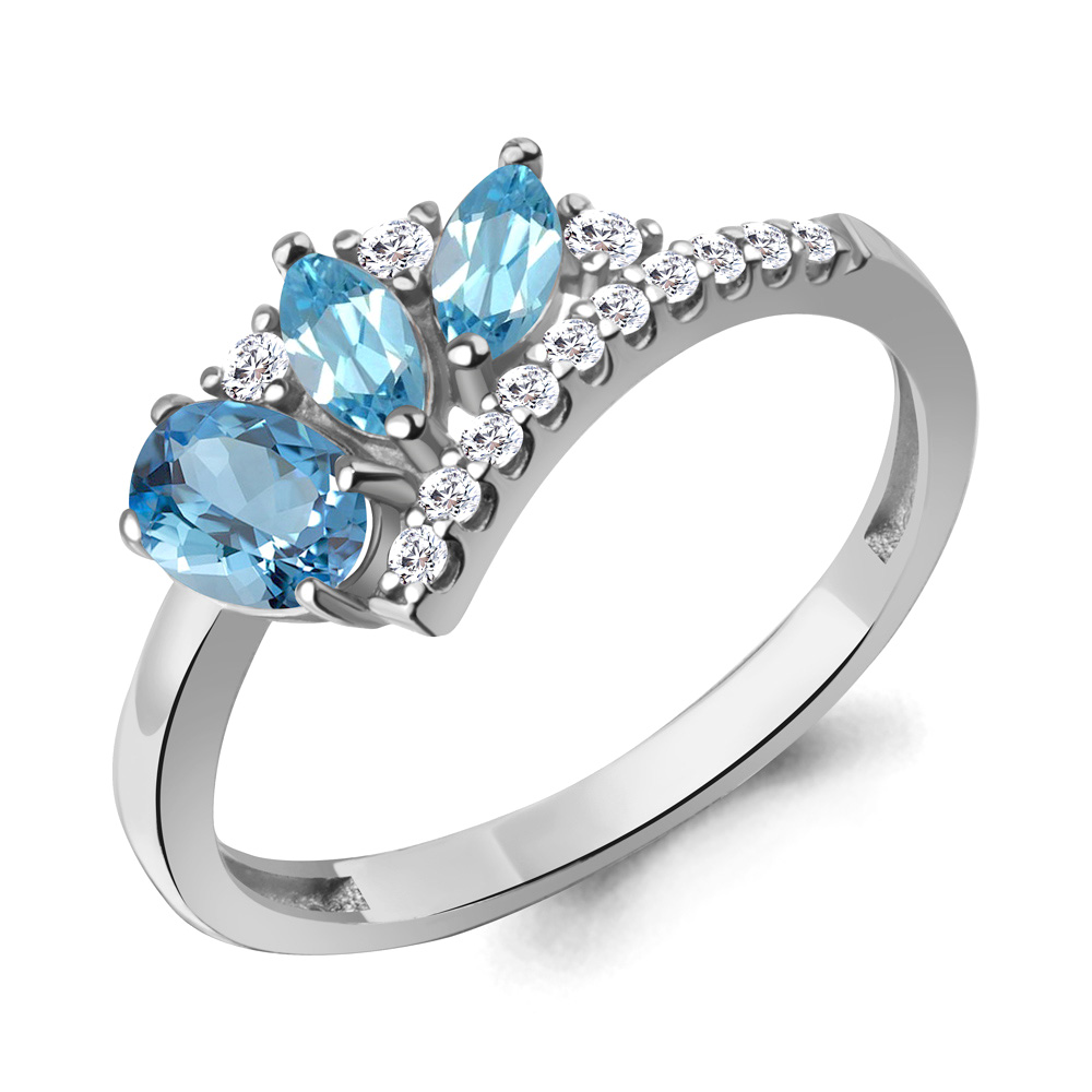 Кольцо Аквамарин - Серебро 925, Синтетический топаз, Фианит (арт. 65005105А.5)
