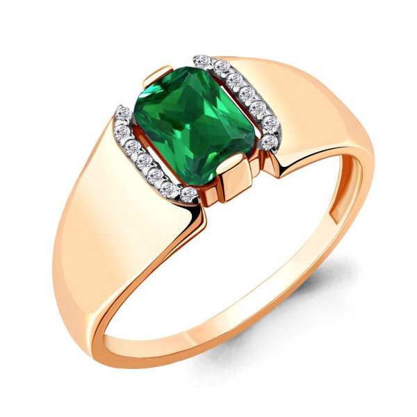 Кольцо Аквамарин - Серебро 925, Синтетический изумруд, Фианит (арт. 68428АГ.6)