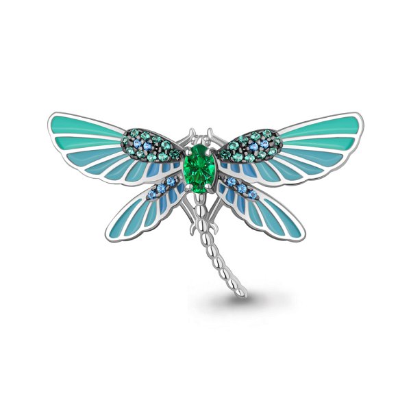 Брошь Аквамарин - Серебро 925, Синтетический изумруд, Синтетический сапфир , Эмаль (арт. 77475БГ.5)