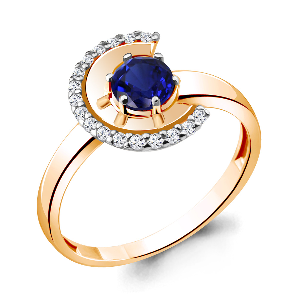 Кольцо Аквамарин - Серебро 925, Синтетический сапфир , Фианит (арт. 68809АБ.6)