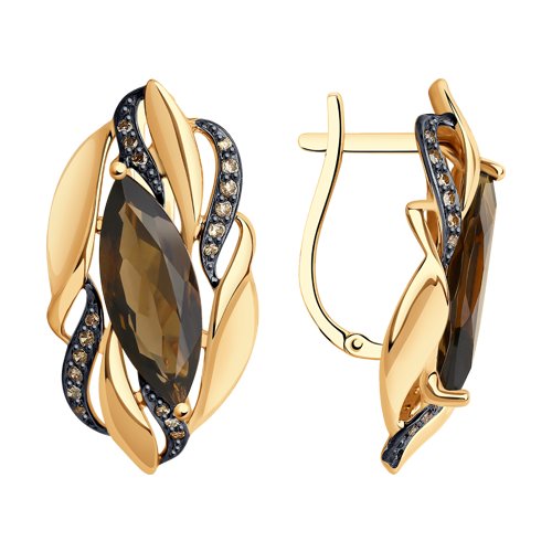 Серьги SOKOLOV - Золото 375, Раухтопаз, Фианит (арт. 37725094)