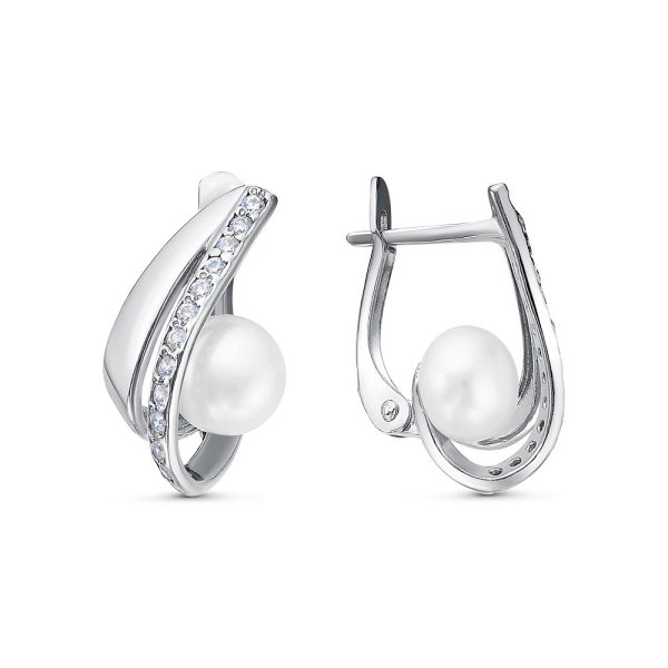 Серьги Красная пресня - Серебро 925, Жемчуг культивированный, Фианит (арт. 33312692Д)