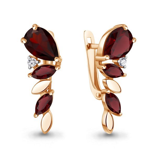 Серьги Аквамарин - Серебро 925, Гранат, Фианит (арт. 45009003А.6)