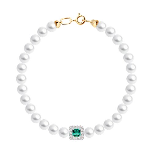 Браслет SOKOLOV - Золото 585, Жемчуг культивированный, Синтетический изумруд (арт. 795070)