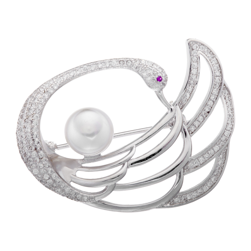 Брошь Мастер Клио - Серебро 925, Жемчуг культивированный, Фианит (арт. 24В137050)