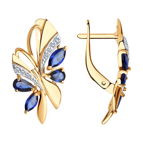 Серьги SOKOLOV - Золото 375, Синтетический сапфир , Фианит (арт. 37724992)