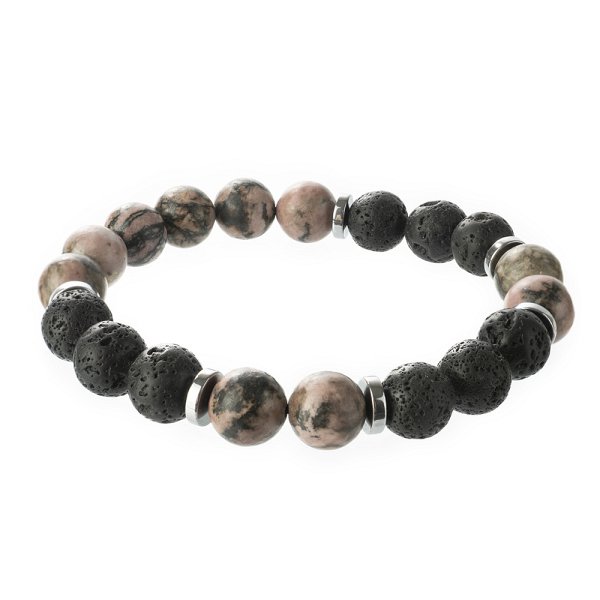 Браслет Фиделис - Сталь, Вулканическая лава, Гематит, Родонит (арт. AS-S03-10-LvRdl)