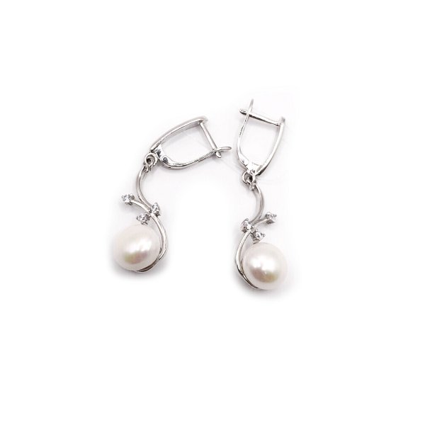 Серьги Марказит - Серебро 925, Жемчуг культивированный, Фианит (арт. 20484)