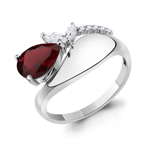 Кольцо Аквамарин - Серебро 925, Гранат, Фианит (арт. 65000803А.5)