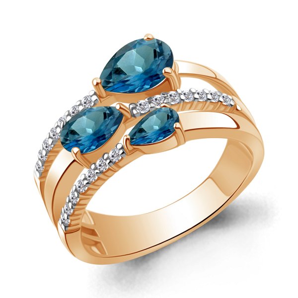 Кольцо Аквамарин - Серебро 925, Топаз лондон, Фианит (арт. 65008608А.6)