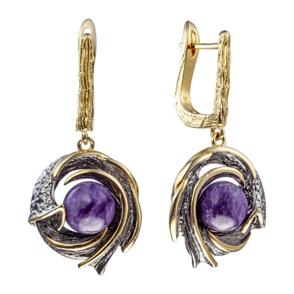 Серьги Мастер Клио - Серебро 925, Чароит (арт. 36С154266)