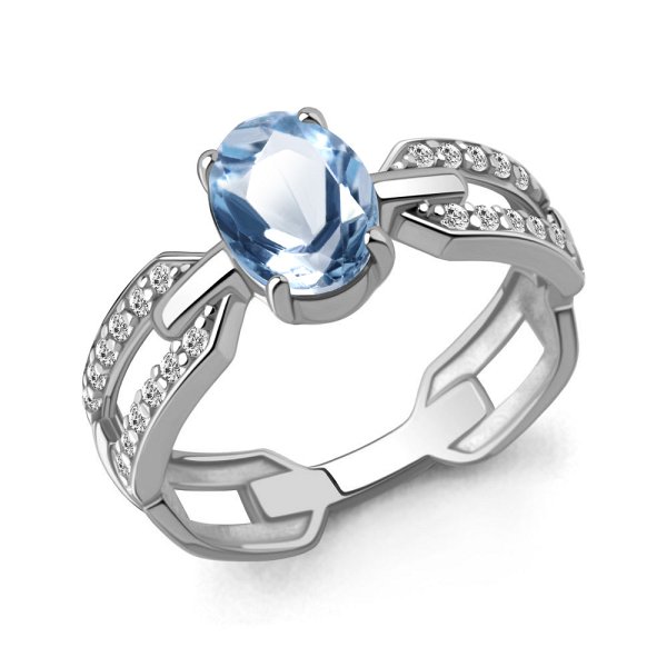 Кольцо Аквамарин - Серебро 925, Топаз, Фианит (арт. 65022605А.5)