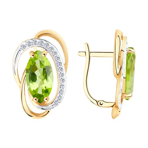 Серьги SOKOLOV - Золото 585, Фианит, Хризолит (арт. 727202)