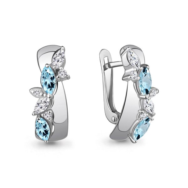 Серьги Аквамарин - Серебро 925, Топаз, Фианит (арт. 4964302А.5)