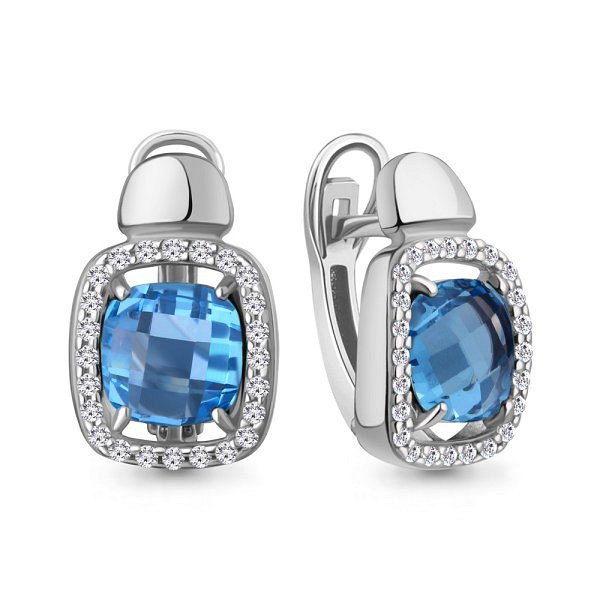 Серьги Аквамарин - Серебро 925, Синтетический топаз, Фианит (арт. 45009992А.5)