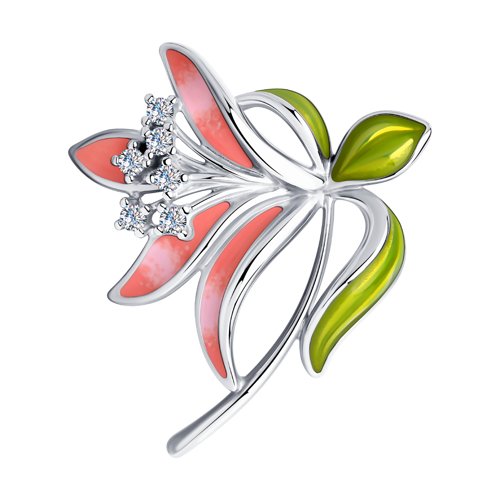 Брошь SOKOLOV - Серебро 925, Фианит, Эмаль (арт. 94040199)