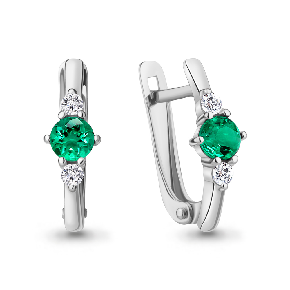 Серьги Аквамарин - Серебро 925, Синтетический изумруд, Фианит (арт. 49260АГ.5)