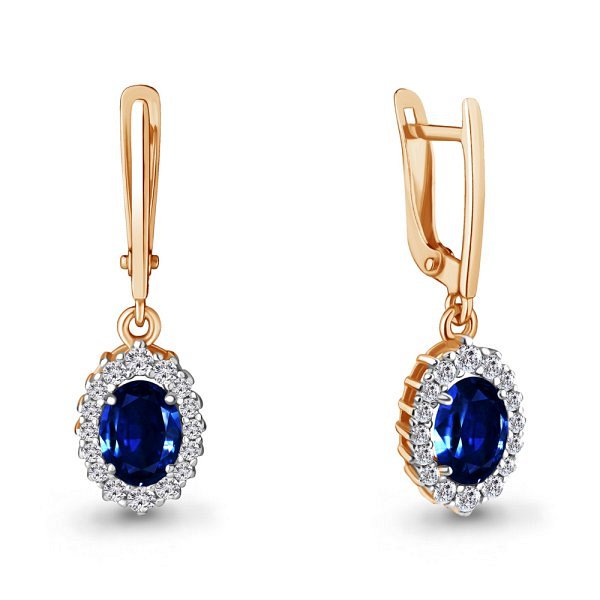 Серьги Аквамарин - Серебро 925, Синтетический сапфир , Фианит (арт. 49304АБ.6)