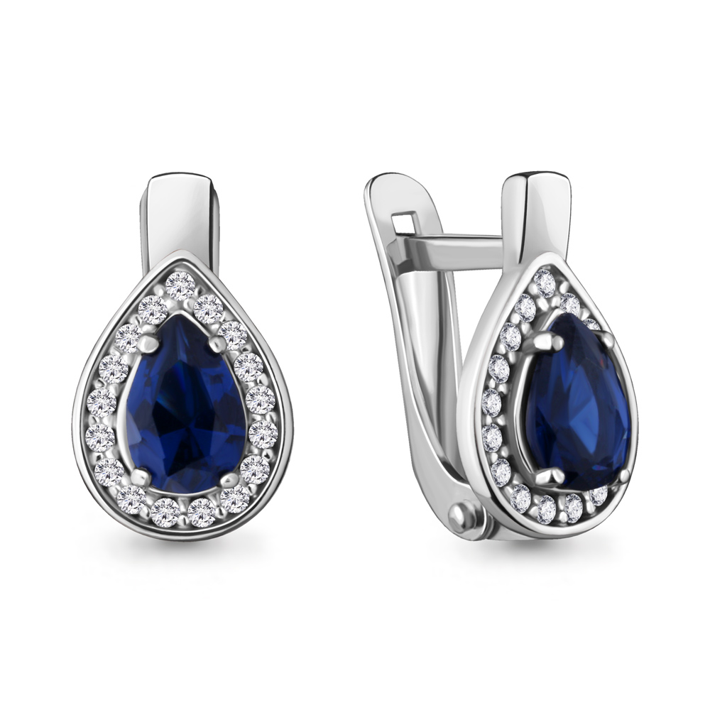 Серьги Аквамарин - Серебро 925, Синтетический сапфир , Фианит (арт. 48232Б.5)