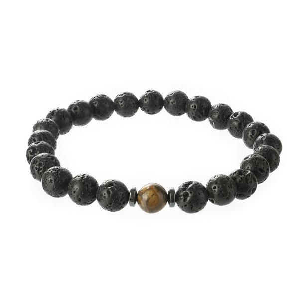 Браслет Фиделис - Сталь, Вулканическая лава, Гематит, Тигровый глаз (арт. AS-S05-08-LvTg)