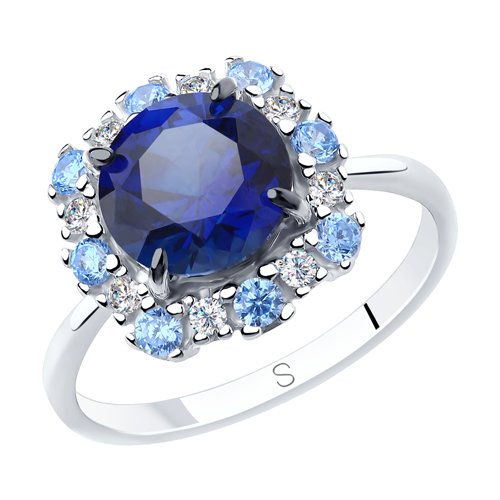 Кольцо SOKOLOV - Серебро 925, Синтетический сапфир , Фианит (арт. 88010059)