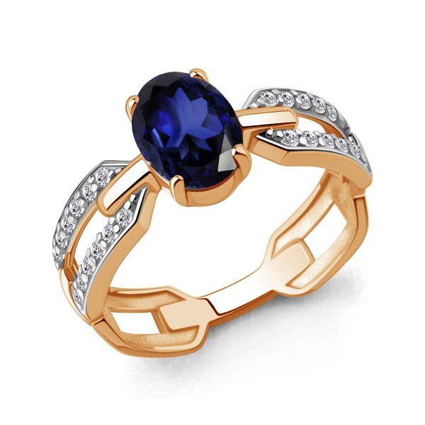 Кольцо Аквамарин - Серебро 925, Синтетический сапфир , Фианит (арт. 650226АБ.6)