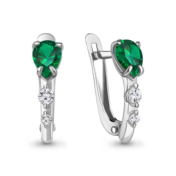 Серьги Аквамарин - Серебро 925, Синтетический изумруд, Фианит (арт. 49810АГ.5)