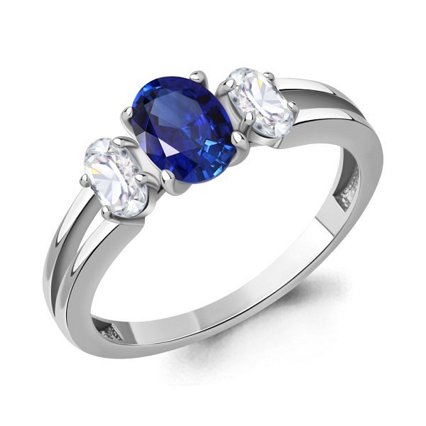 Кольцо Аквамарин - Серебро 925, Синтетический сапфир , Фианит (арт. 650218Н.5)