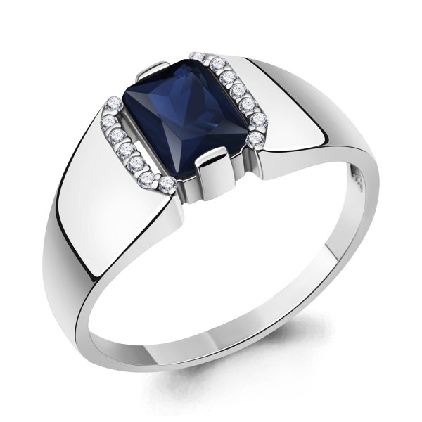 Кольцо Аквамарин - Серебро 925, Синтетический сапфир , Фианит (арт. 68428АБ.5)