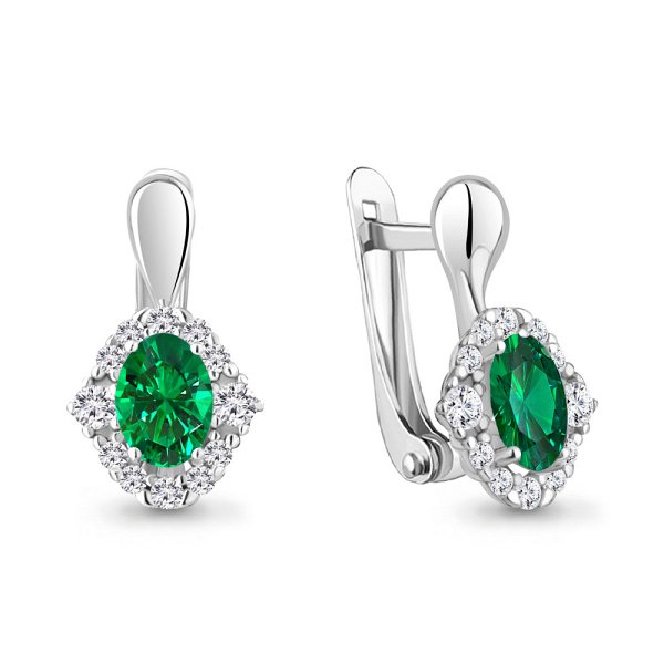 Серьги Аквамарин - Серебро 925, Синтетический изумруд, Фианит (арт. 49176АГ.5)