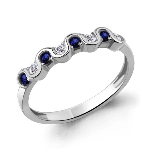 Кольцо Аквамарин - Серебро 925, Синтетический сапфир , Фианит (арт. 600733АБ.5)