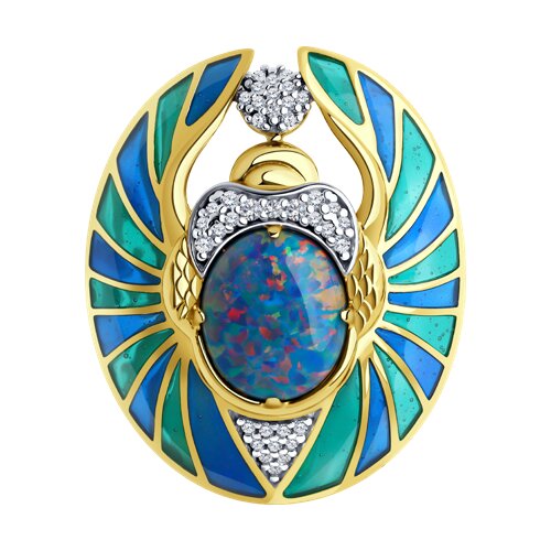 Брошь Diamant - Серебро 925, Синтетический опал , Фианит, Эмаль (арт. 93-340-01804-1)