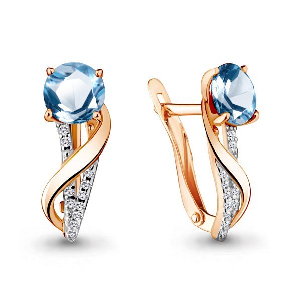 Серьги Аквамарин - Золото 375, Топаз, Фианит (арт. 4405405А.8)