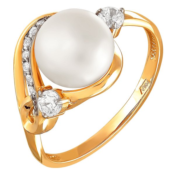 Кольцо Прима Эксклюзив - Золото 585, Жемчуг культивированный, Фианит (арт. 190-1-570Р)