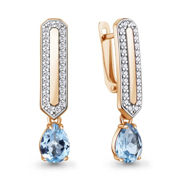 Серьги Аквамарин - Серебро 925, Топаз, Фианит (арт. 40055405А.6)