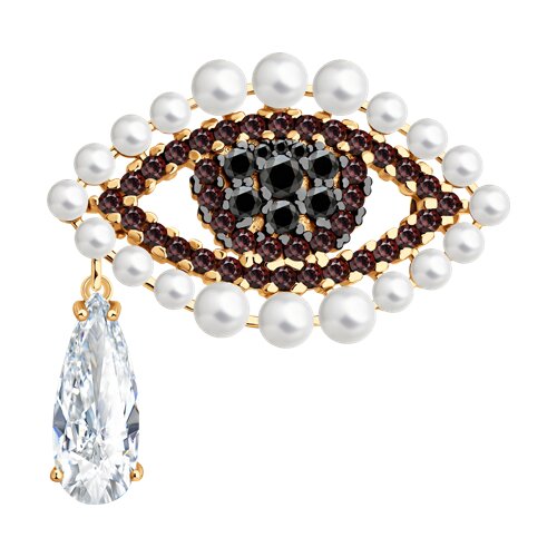 Брошь SOKOLOV - Серебро 925, Жемчуг синтетический, Фианит (арт. 93040064)