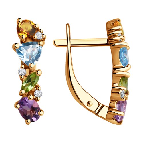 Серьги Diamant - Золото 585, Аметист, Топаз, Фианит, Хризолит, Цитрин (арт. 51-320-02408-1)