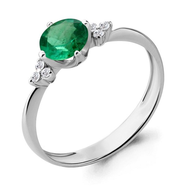 Кольцо Аквамарин - Серебро 925, Синтетический изумруд, Фианит (арт. 66540Г.5)