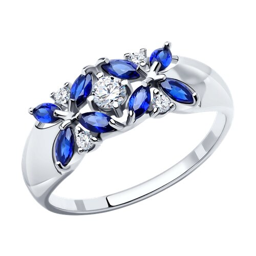 Кольцо SOKOLOV - Серебро 925, Синтетический сапфир , Фианит (арт. 88010032)