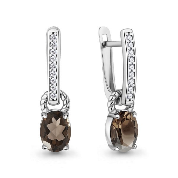 Серьги Аквамарин - Серебро 925, Раухтопаз, Фианит (арт. 45014301А.5)