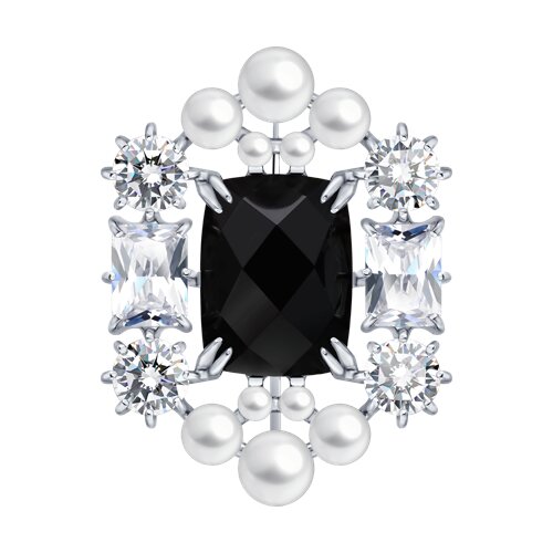 Брошь Diamant - Серебро 925, Агат, Жемчуг имитация, Фианит (арт. 94-340-00519-1)