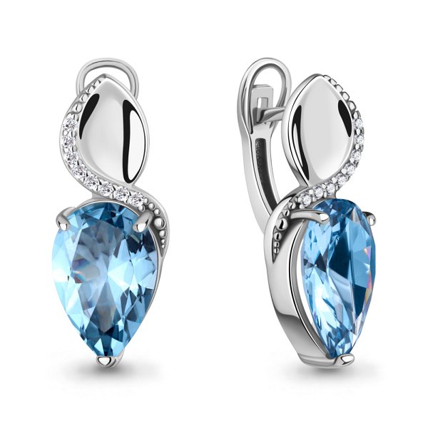 Серьги Аквамарин - Серебро 925, Синтетический топаз, Фианит (арт. 45017392А.5)