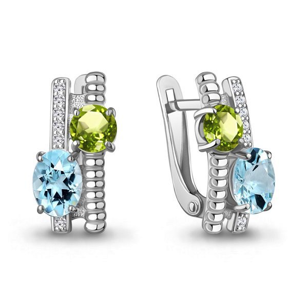 Серьги Аквамарин - Серебро 925, Топаз, Фианит, Хризолит (арт. 45028631А.5)