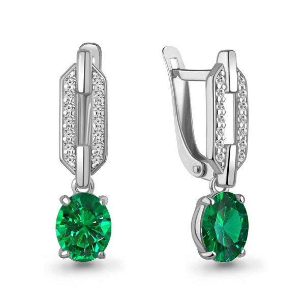 Серьги Аквамарин - Серебро 925, Синтетический изумруд, Фианит (арт. 450170АГ.5)