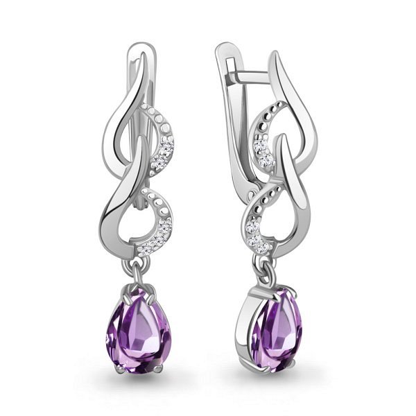 Серьги Аквамарин - Серебро 925, Аметист, Фианит (арт. 45000404А.5)