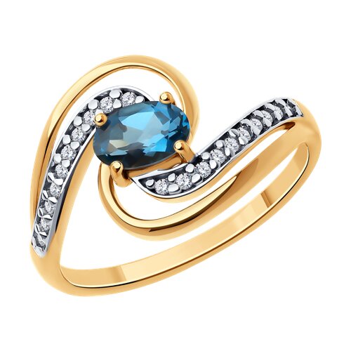 Кольцо SOKOLOV - Серебро 925, Топаз лондон, Фианит (арт. 92014329)