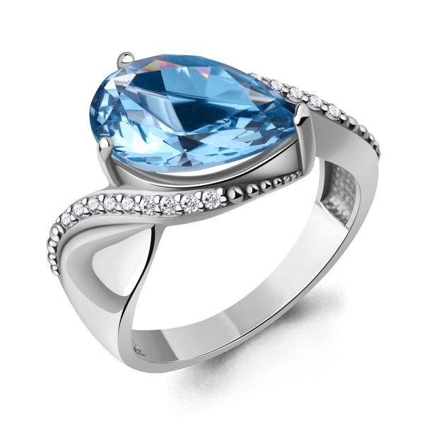 Кольцо Аквамарин - Серебро 925, Синтетический топаз, Фианит (арт. 65023192А.5)