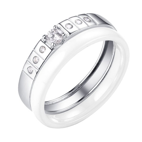 Кольцо FRESH - Серебро 925, Керамика, Фианит (арт. TC-R01039-W-W-X-X-W)